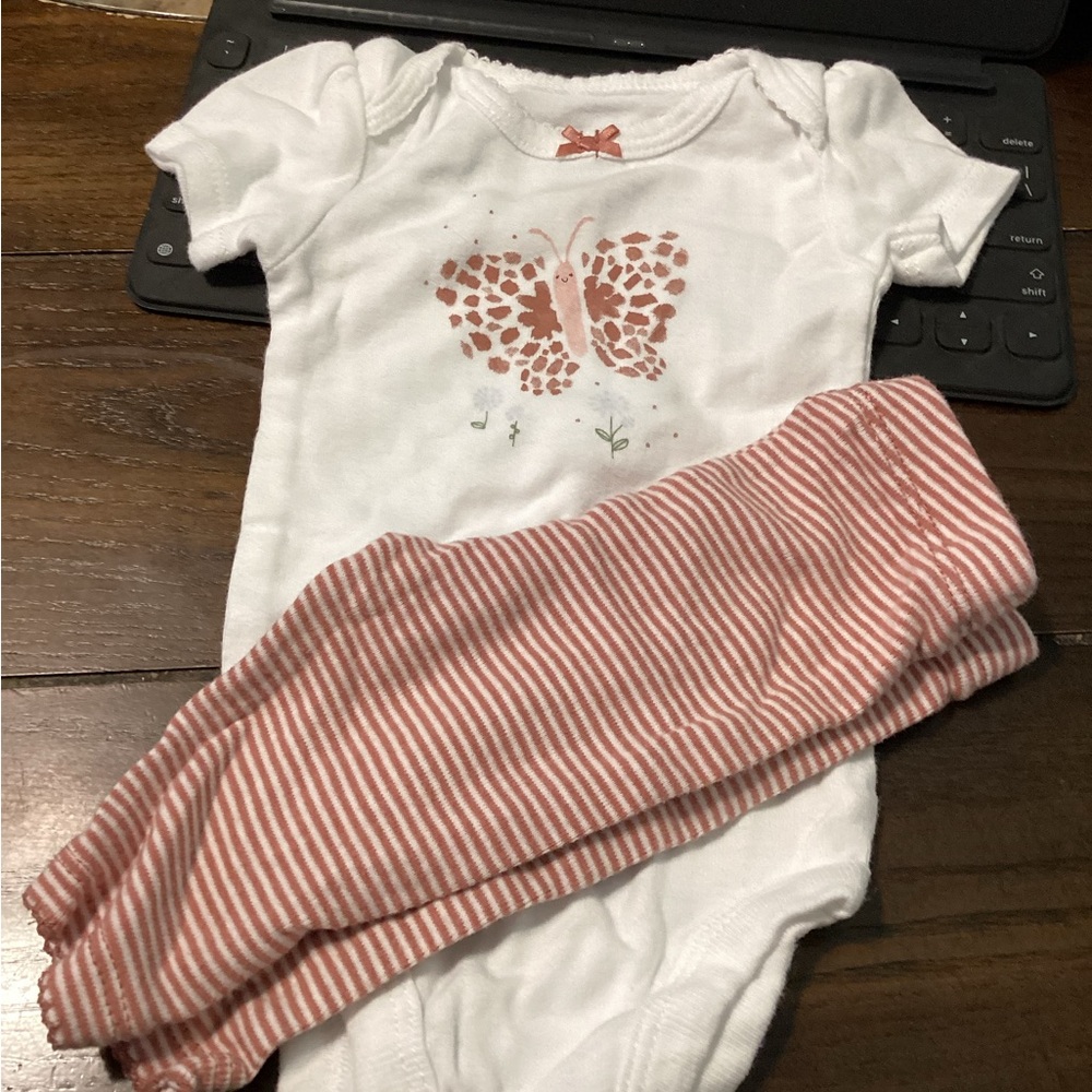 Carter's White and Pink Butterfly Baby Set